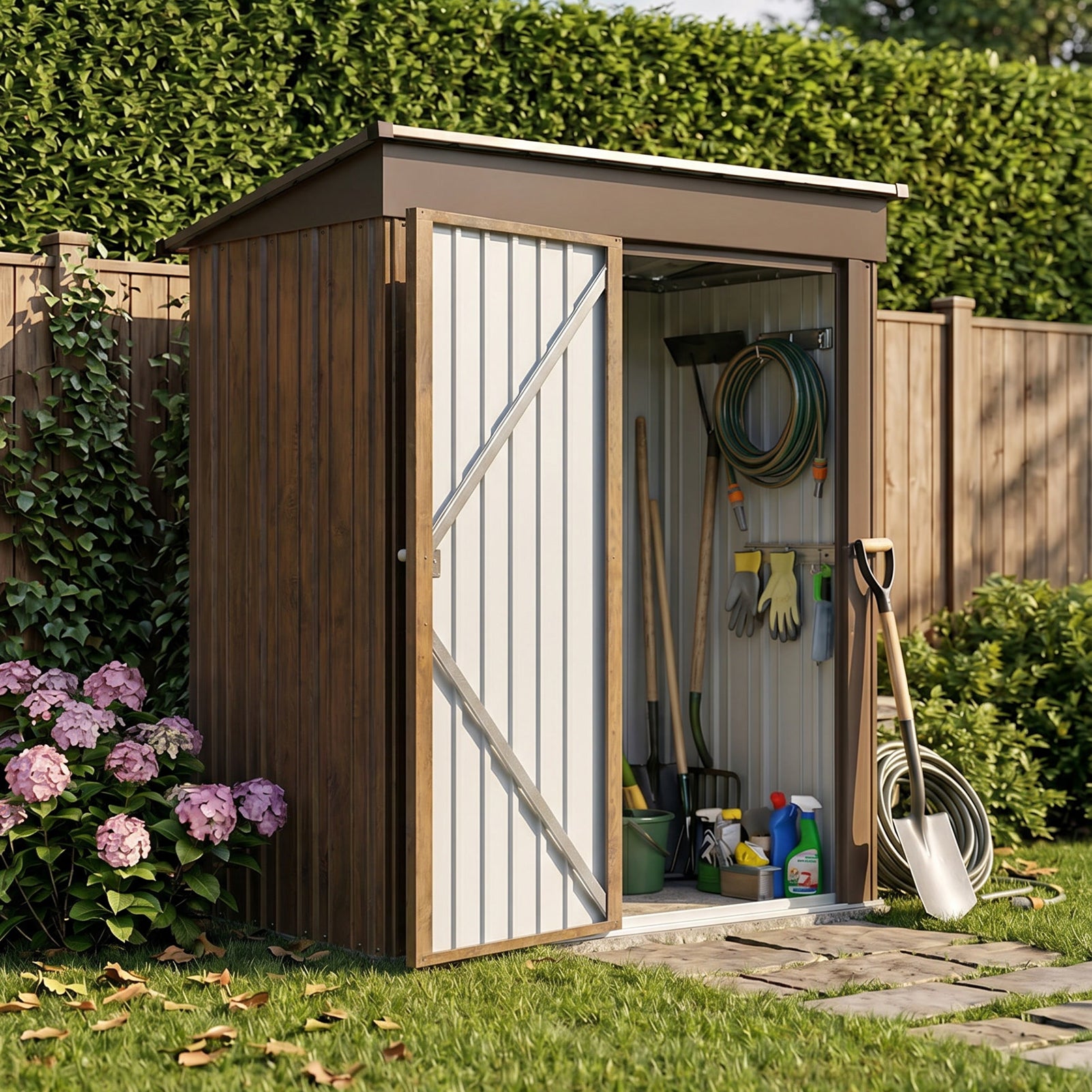 5x3FT Metal Pent Roof Garden Storage Shed with Lockable Door